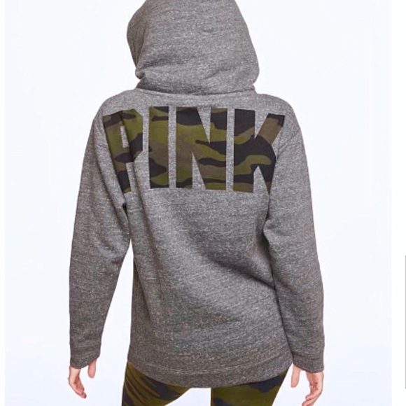 Victoria’s Secret Pink Sherpa Hoodie Camo Grey - Picture 3 of 4